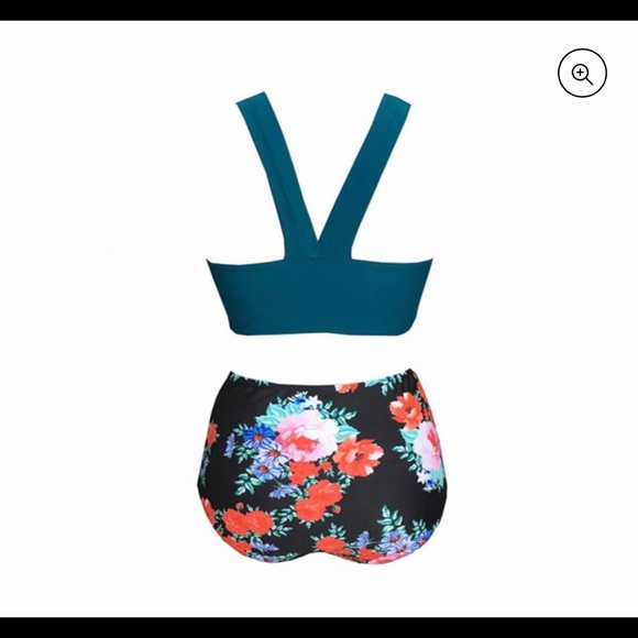 Wisremt 2pcs Bikini Set High Waist Floral Swimsuit - Picture 4 of 5